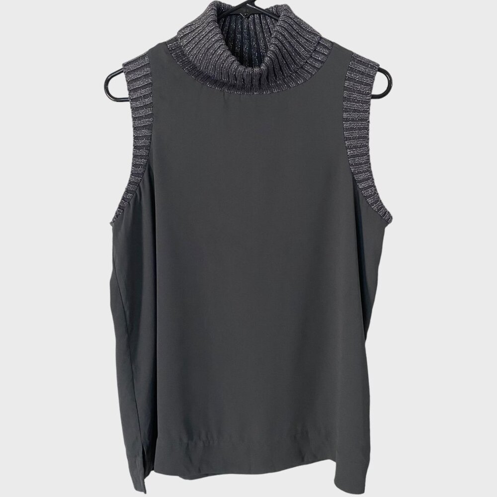 Y2K Juicy Couture Sleeveless Metallic Turtleneck Blouse Women's Large Gray Tank